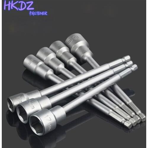 1Pcs 1/4" Hex Shank Power Nut Driver Drill Bit Metric Socket Wrench Screw 6-19mm Magnetic Nut Driver Set Socket Adapter