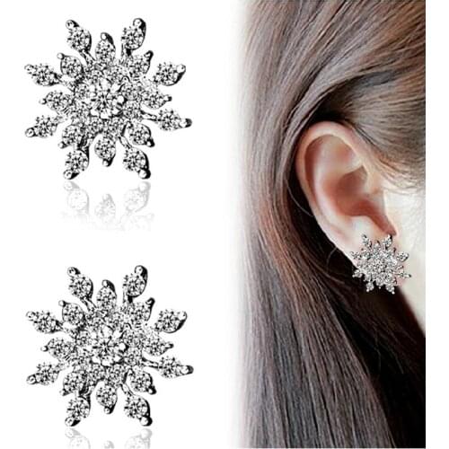 10 pairs/lot Gold Silver Snowflakes Stud Earrings Women Crystal Rhinestone Zircon Snow Flower Earring Fashion Ear Jewelry