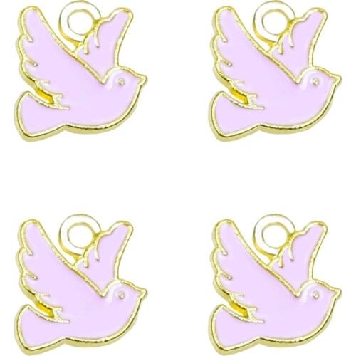 10Pcs 10x10mm Cute Flying Pigeon Oil Drop Enamel Pendant Charms for Bracelet DIY Necklace Earring Jewelry Findings 24264