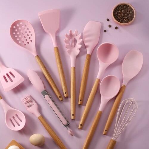 12pcs Silicone Cookware Cooking Utensils Set Wooden Handle Non Stick Cooking Spatula Shovel Egg Beaters Storage Box Kitchen Tool
