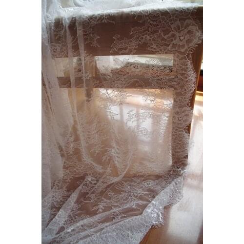 3 yard Off White Chantilly Lace Fabric, Bridal Chantilly Lace, Retro Wedding Lace Fabric With Scalloped Edge