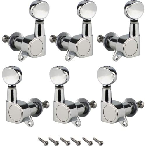FLEOR 6PCS Sealed Electric Guitar Machine Heads Tuners String Tuning Pegs Keys 3L3R Chrome Guitar Parts-Small Button