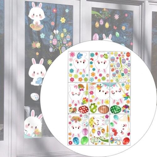 9Sheets/Set Easter Stickers Cartoon Pattern Glue-free PVC Home Decor Sticker for Refrigerator Art Party Sticker Flakes Toy