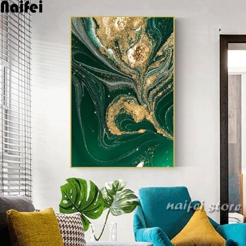 Green Gold feather 5D DIY Diamond Painting full square Diamond Embroidery Abstract Painting Mosaic Cross Stitch Christmas Gift