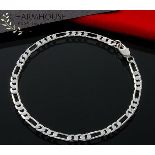 Charmhouse Bracelet Silver 925 4mm Figaro Chain Link Bracelets & Bangles Men Women Wristband Pulseira Wedding Jewelry Accessorie