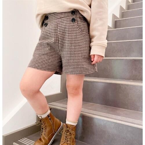 Pre-sale 9.5 Ship Childrens pants Khaki classic houndstooth pattern shorts Girls high quality shorts