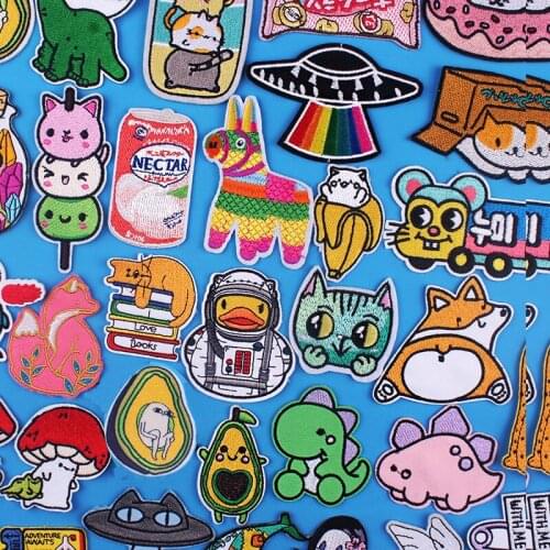 DIY Rainbow UFO Iron On Patches For Clothing Kawaii Applique Cloth Embroidered Patches On Clothes Animal Stripes On Kids T-shirt