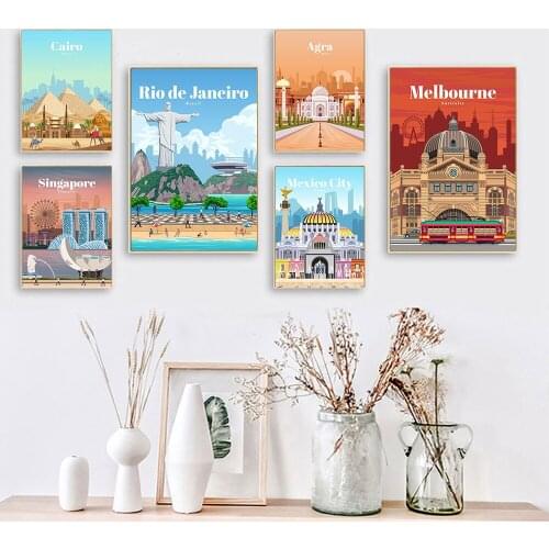 City Travel Landscape Poster Cairo Melbourne Singapore Mexico Agra Canvas Prints Nordic Wall Art Picture Livingroom Office Decor