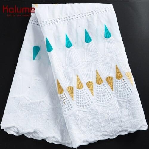 Kalume African 100% Cotton Lace Fabric Stones Men Women Dress Fabric For Nigerian Party Nigerian Pure Cotton Lace Fabrics F2295