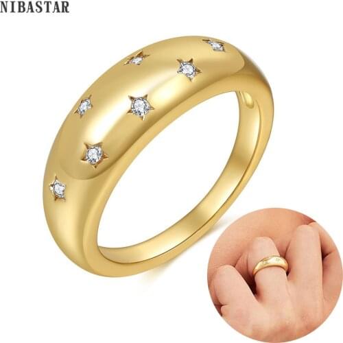 NIBASTAR Women Star Crystal Ring Fashion Cute Gold Color Copper Promise Ring For Female Wedding Jewelry Accessory