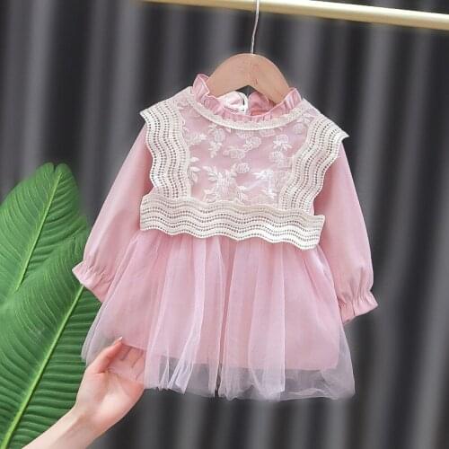 2021 New Spring Autumn Korean style Suit Lace Top Vest+Dress 2Pcs Baby Girl Clothes Toddler Clothes Infant Kid Clothes