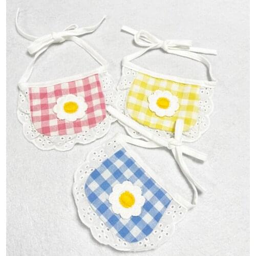 Printed Lace Plaid Small Dog Scarf 1PC Cute Cotton Puppy Neck Bibs Fashion Flower Pet Dog Scarf Teddy Cute Dog Collar Scarf