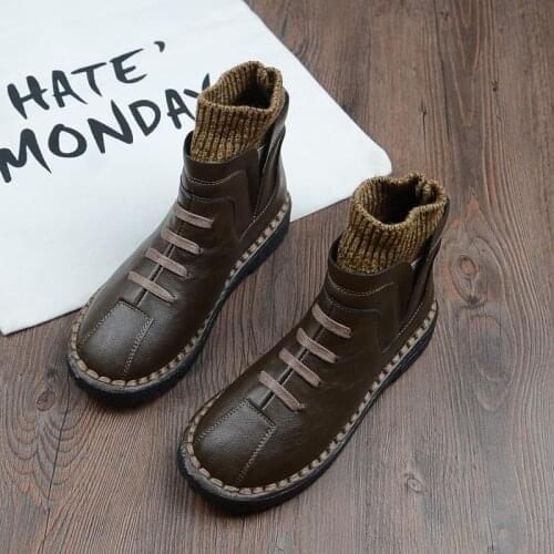 Mori Literary Hand-made Soft Bottom Short Boots Retro Martin Boots 2021 New Wool Mouth Womens Boot Flat Bottom Wild Ankle Boots