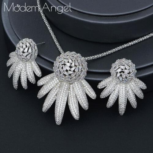 ModemAngel trendy Wedding Necklace Earrings For Women Accessories Full Cubic Zirconia Bridal Jewelry Sets