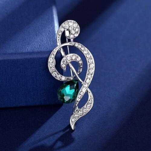 Fashion Crystal Music Note Brooch Lady Girls Kid Brooches Hijab Pin For Collar Suit Scarf Accessories Holiday Decoration Jewelry