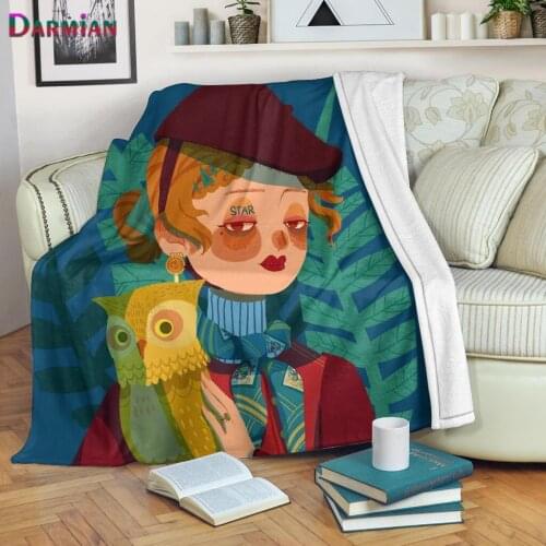 DARMIAN Fashion Girl Art Illustrator Design Blankets Soft Plush Warm Home Decor Sofa Throw Blanket Unisex Customized Gift manta