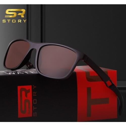 STORY TR90 Polarized Sunglasses Men High Quality Brand Design Inspired Rectangle Frame Black Sun Glasses Shades Male Goggles
