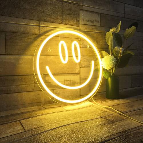 "smile face" Neon Sign Custom Neon Light Sign Led Custom Pink Light Neon Home Room Wall Decoration Ins shop decor