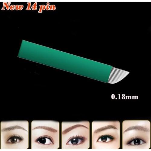 New 0.18mm diameter 14 pin microblading needles blades Lamina Agulha Sobrancelha Tebori Microblading 14 Pontas Flex brow tatoo