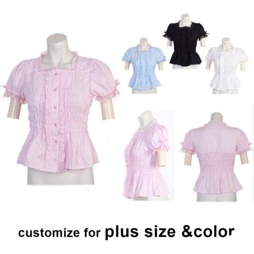 2019 New Pattern Blouse White Cotton Lolita Shirt with lace daily wear lovely cotta customize for plus size adults and kids
