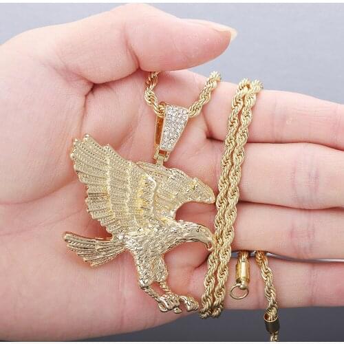 24 inch Eagle Necklace Statement Jewelry Sale Gold Color Stainless Steel Hawk Animal Charm Pendant & Chain For Men