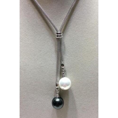 NEW wholesale 26" 14mm white black SOUTH SEA SHELL PEARL NECKLACE