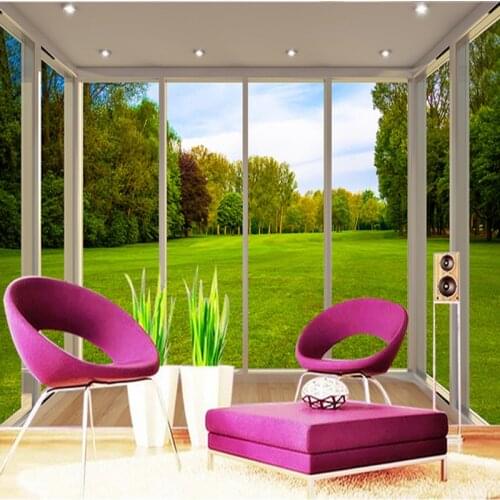 Custom Mural Wallpaper Modern Window Views Park Lawn Forest 3D Wall Mural Paper Living Room Study Restaurant Home Decor Frescoes