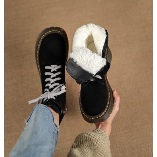 PXELENA Hot Real Wool Fur Snow Boots Women Cow Suede Lace Up Soft Casual Comfort Non Slip 2021 Winter Warm Shoes Plus Size 34-42