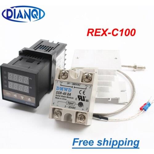 REX-C100 Digital PID Temperature Controller Thermostat SSR output Max40A SSR Relay K Thermocouple Probe RexC-100 110V ~240V