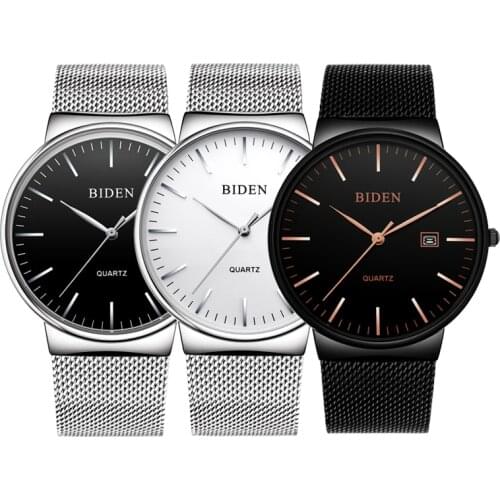 BIDEN Luxury Brand Watch Mens Fashion Casual Wrist Watches Full Steel Quartz Watches Date Sports Waterproof Watch Clock Relogio