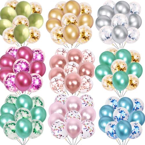 10Pcs/lot 12inch Glossy Metal Latex Balloons Glitter Confetti Balloon Set Birthday Party Wedding Christmas Decor Balloons Globos