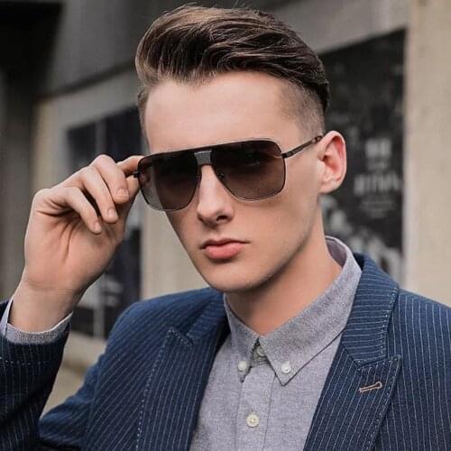 Square silver metal frame sunglasses for men oversize style blue lens