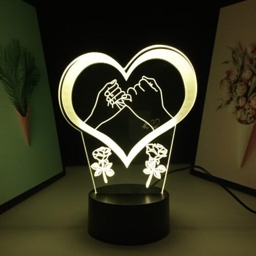 Valentine Series Double Hand Hook 3D LED Lamp Color Changes With Remote Control for Couple Festival Birthday Gifts Night Light