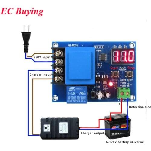 XH-M602 CNC Lithium Battery LED Digital Tube Charging Control Switch Module Automatic Charger Protection Board 3.7-120V