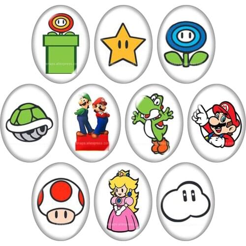 TB0238 mario Game cartoon 10pcs mixed 13x18mm/18x25mm/30x40mm Oval photo glass cabochon demo flat back Jewelry findings
