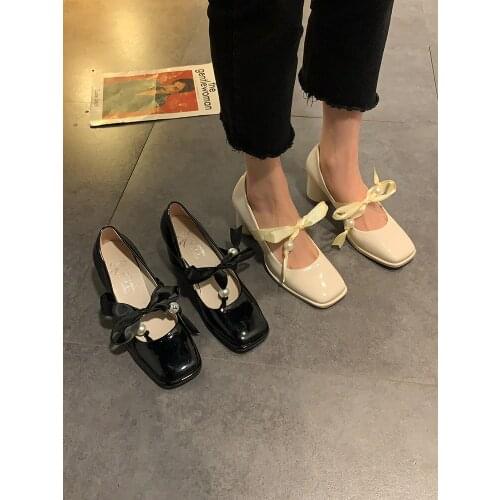 Temperament Square Toe Versatile Shallow Mouth High Heels Spring And Autumn New Simple Pure Color Ladies Single Shoes