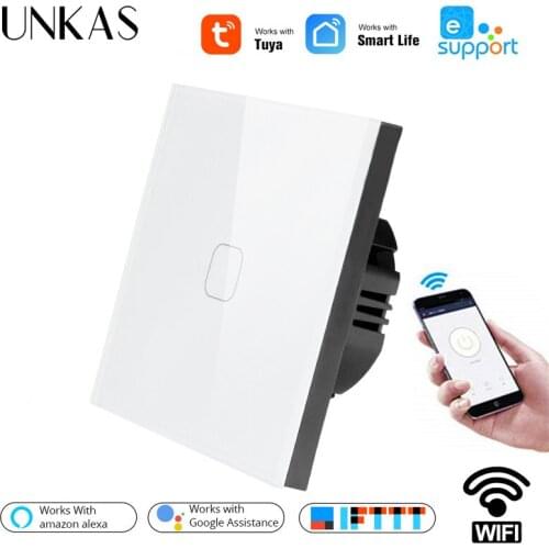 UNKAS Amazon Alexa Voice Control EU Standard 1/2 Gang Tuya/Smart Life/ewelink WiFi Wall Light Touch Switch for Google Home