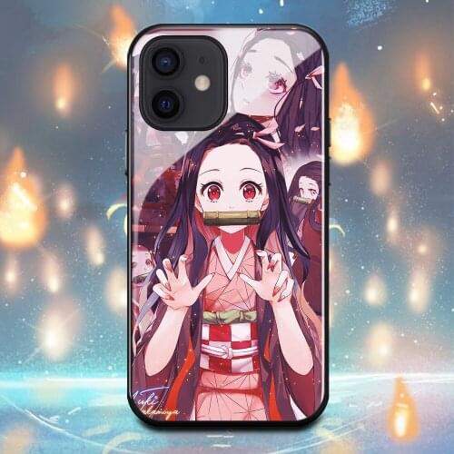 Japan Demon Slayer Kamado Nezuko Phone Case For 6 6s se2 7 8 Plus X XR XS Max Iphone 11 11Pro 12Mini Tempered glass shell Cover