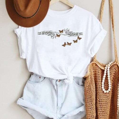 Women Cartoon Skull Butterfly 90s Short Sleeve Fashion Summer Lady Print Tee Graphic T Top Female Tshirts Clothes T-Shirt