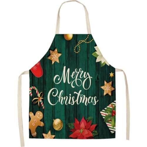 Creative Christmas Priinting Women Kitchen Aprons Waterproof Cooking oil-proof Cotton Linen Antifouling Chef Apron 68*55cm 0157