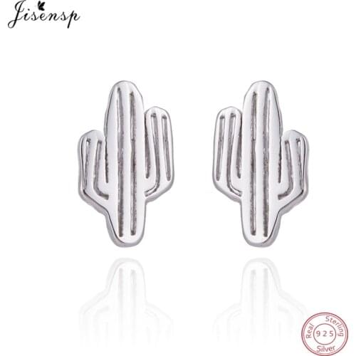 Jisensp 100% 925 Sterling Silver Plant Earrings Womens Jewelry Fashion Tiny Cactus Stud Earrings Gift for Girls Kids Lady