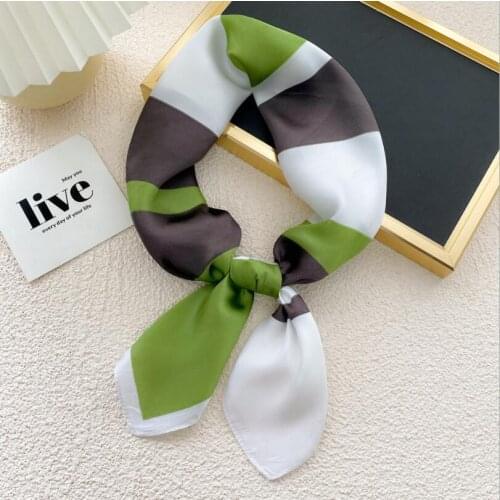 70x70cm Square Neck Silk Scarf Bandana 2021 Women Fashion Scarves New Foulard Summer Luxury Striped Shawls Wraps Hijabs lady