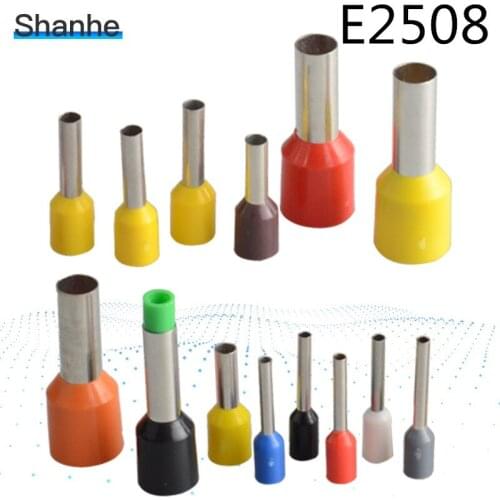 100pcs E2508 Tube insulating terminals 2.5MM2 Insulated Cable Wire Connector Insulating Crimp Terminal Connector