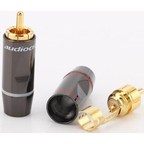 1Set Audiocrast R003 24k Solder Gold plated RCA Connectors Gold Plated RCA Plug Audio Male Connector Cables