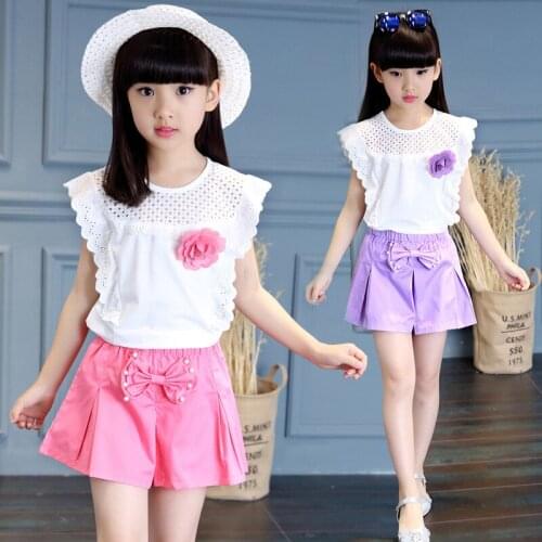 6 Sets/lot Girl Clothes Summer Girl Clothing Sets Princess Dress White Shirt Shorts 2 Pcs Sets Girl Outfits Clothing Siut