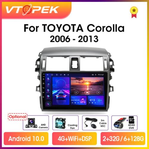 Vtopek 9" 2 din 4G+WiFi Android Car Radio Multimedia Video Player Navigation GPS For Toyota Corolla E140/150 2006-2013 Head Unit