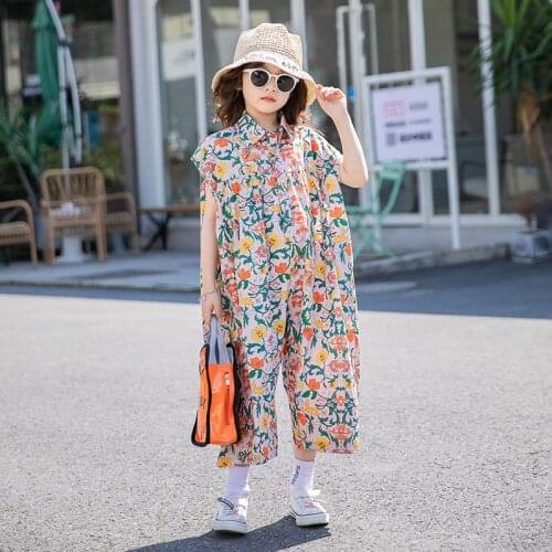 Kids Baby Girl Overalls Floral Printed Sleeveless Romper Jumpsuit for Girls 6 12 Years Old Clothes Outfits Jumpsuit Teenag Girl