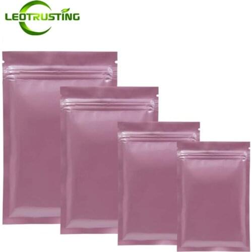 Leotrusting 100pcs Glossy Pink Aluminum Foil Zipper Bag Flat Bottom Resealable Pink Herbal Capsule Jewelry Socks Packaging Bag