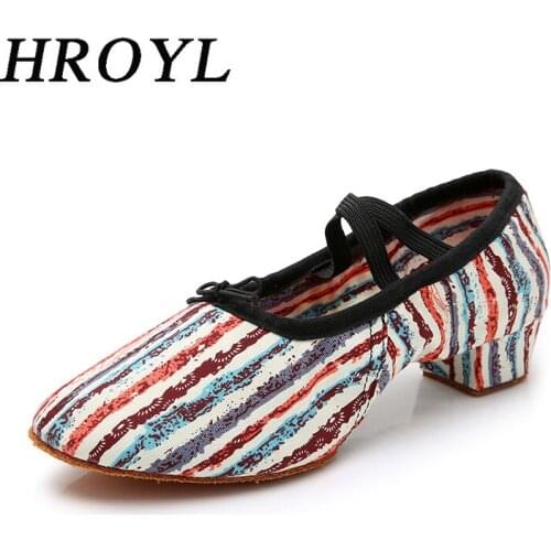 HROYL Ballet Shoes Women Dance Shoes Ballerina Ballroom Dancing Shoes Fashion Graffiti Shoes Canvas 3.5CM