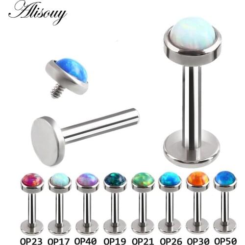 Alisouy 1 pc 16G 316L Surgical Steel Opal Labret Lip Stud Rings Sexy Stone Style Lip Stud Fashion Earrings Piercing Body Jewelry